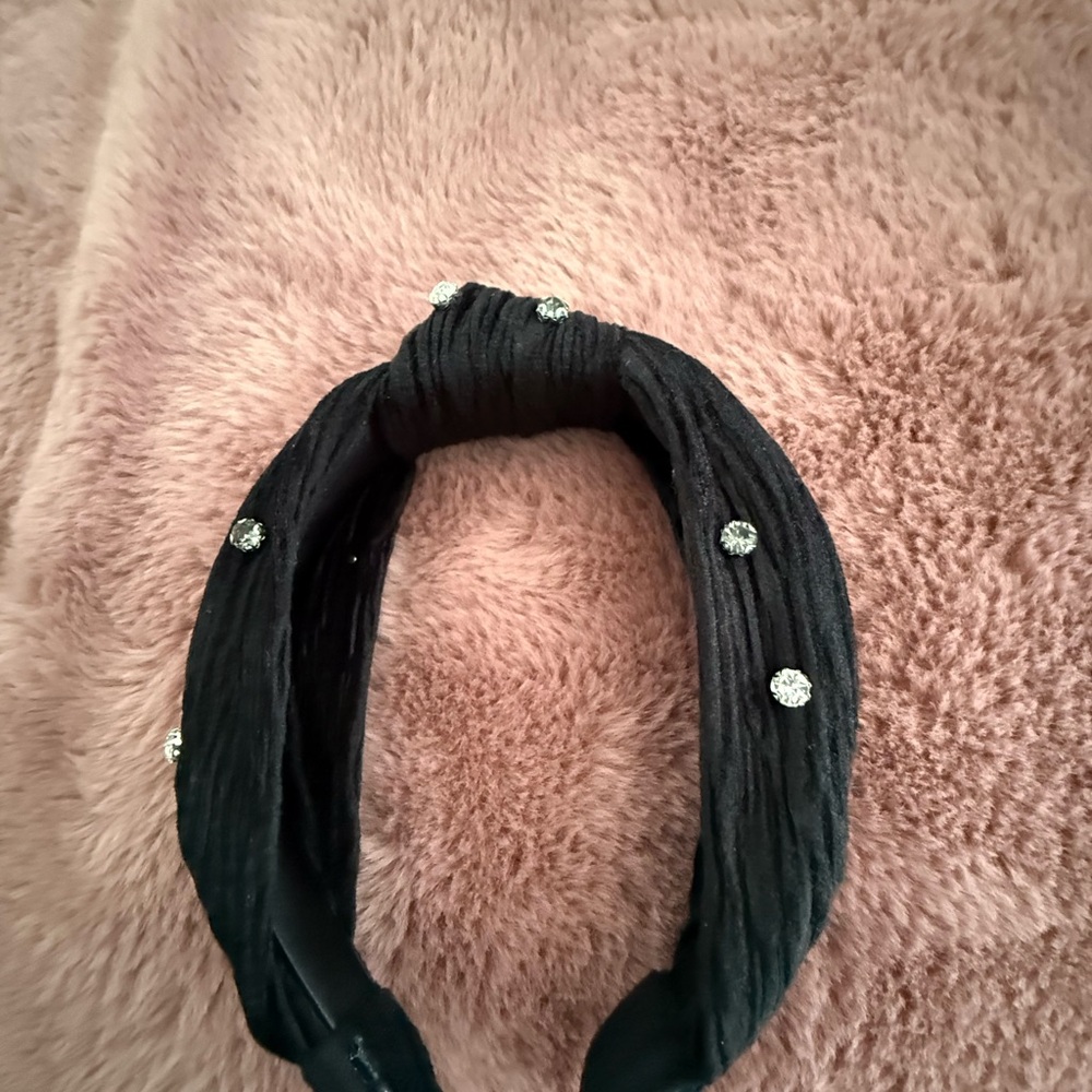 Elegant Black Headband with rhinestone Accents